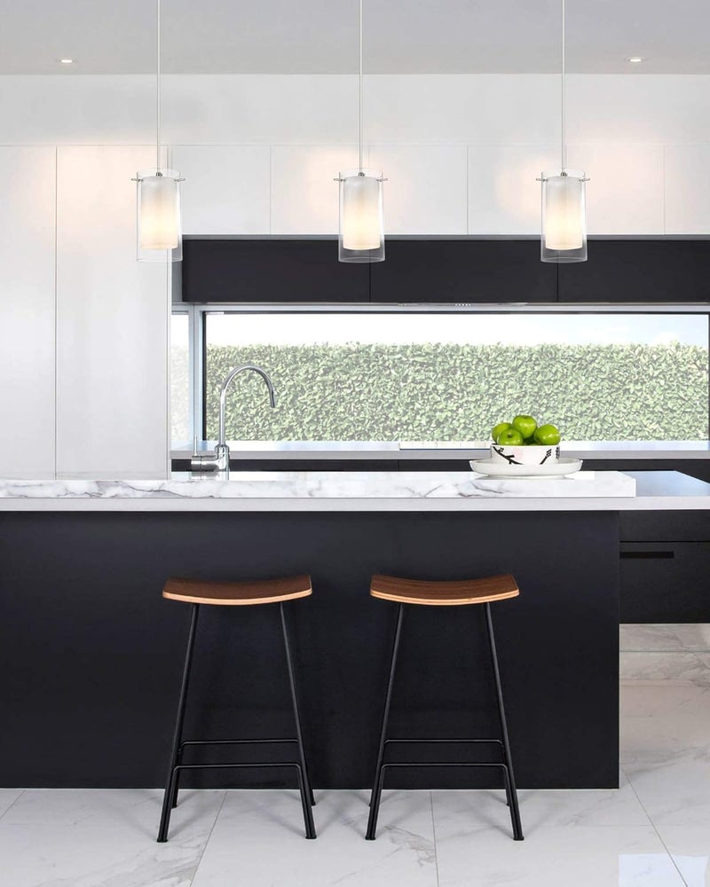 AKEZON 1-Light Pendant Light, Indoor Glass Hanging Light Fixture, Adjustable Height, Brushed Nickel Finish for Kitchen Dining Room, KP-506 - Image 2